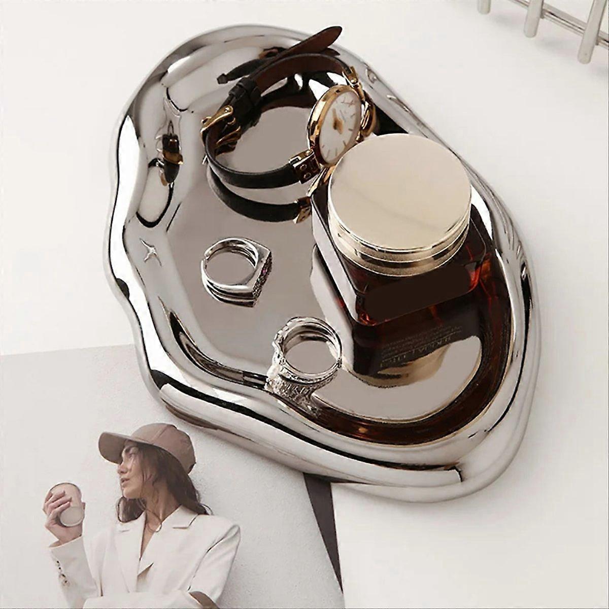 Schmuckablage Aus Silberfarbener Keramik, Badezimmer- Und Schminktischaccessoire, 1er-set, Dekorativ Und Elegant
