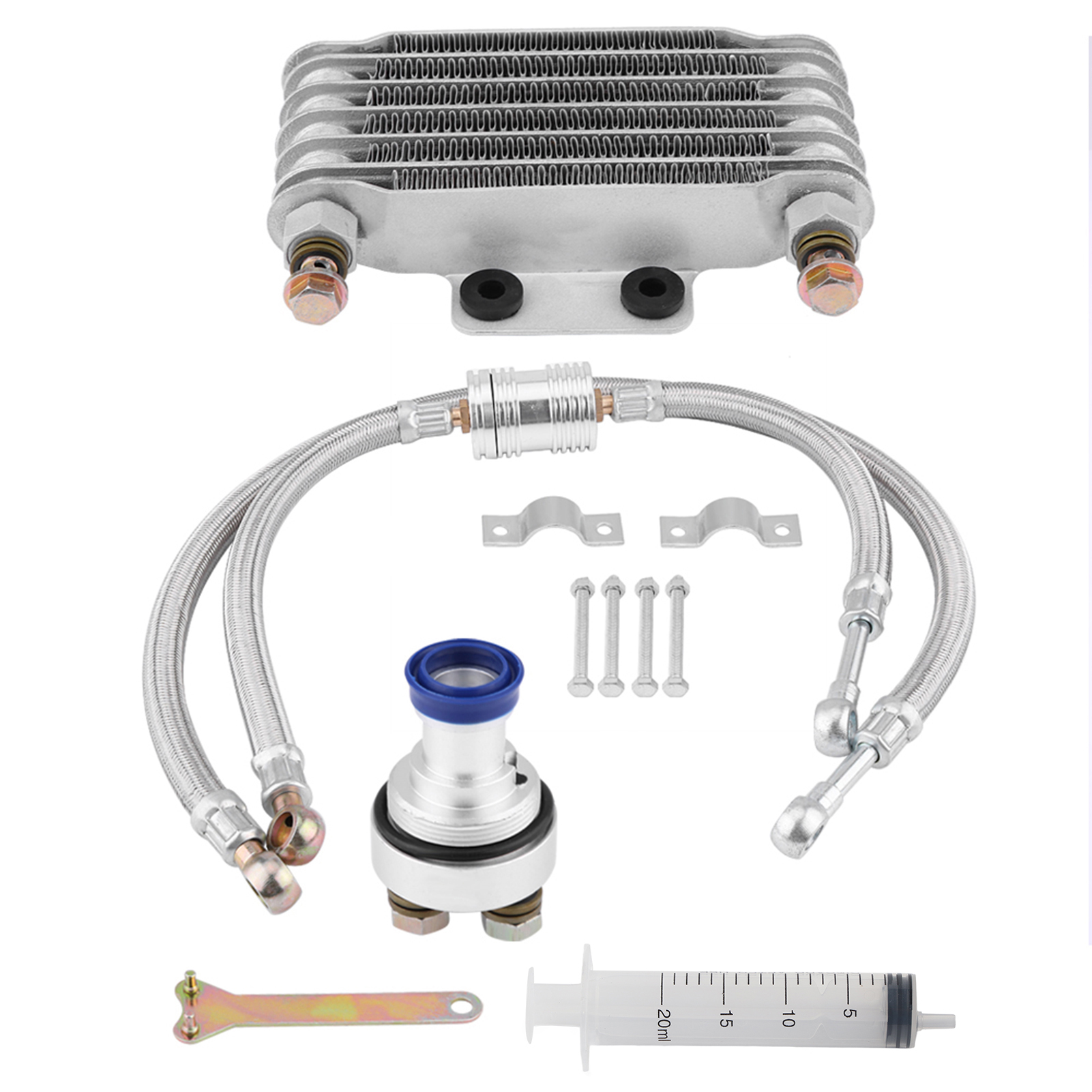 Motorölkühler Für Cb Cg 100-250 Cm³, 85 Ml Fassungsvermögen, Silber, Komplettset