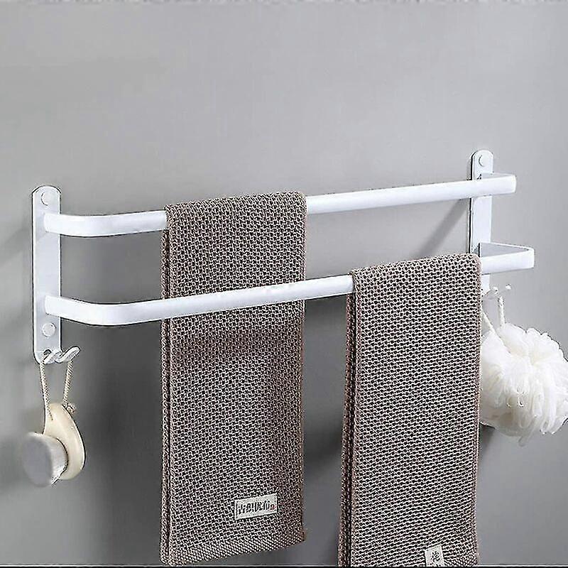 Weißer, Wandmontierter Handtuchhalter Mit Mehrstufigen Haken Und Stangen, Modernes Aluminiumdesign Für Badezimmer, Hotel Oder Küche, 2 Ebenen