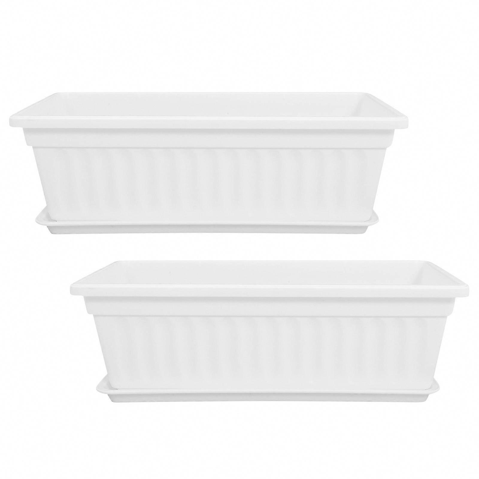 Set Mit 2 Rechteckigen, Weißen Kunststoff-pflanztöpfen, Robuste Pflanzgefäße Für Drinnen Und Draußen, Ideal Für Gemüse Und Blumen Mit Guter Drainage.