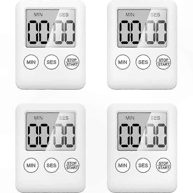 4-teiliger Digitaler Küchentimer Mit Magnet, Weiße Stoppuhr Zum Kochen, Lernen Und Für Sport (batterien Nicht Enthalten)
