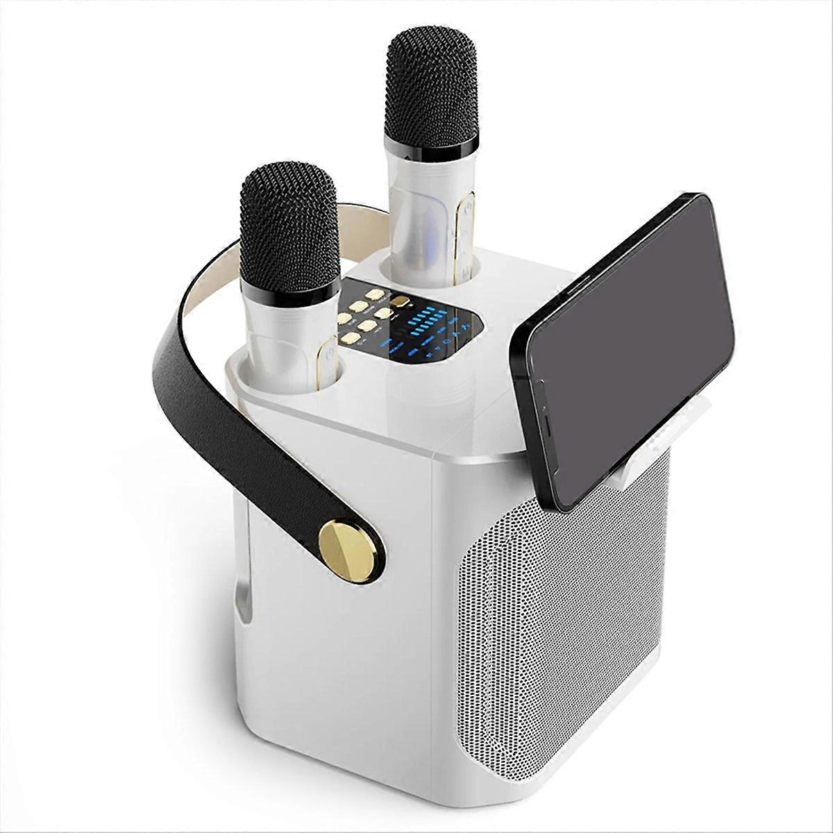 Leistungsstarker Bluetooth-karaoke-lautsprecher, Zwei Mikrofone, Weiß, Tragbarer Lautsprecher Mit Sattem Klang