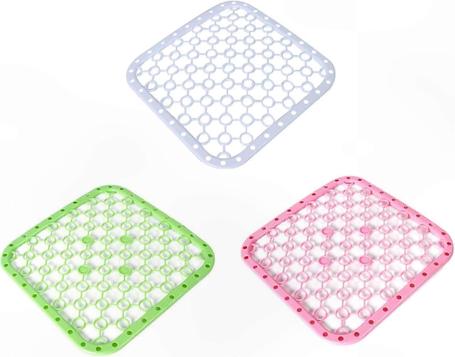 Küchenabtropfmatten Mit Abflusslöchern – 3er-set, Rosa, Grün, Weiß, 26 X 26 Cm, Rutschfeste Spülbeckenmatten, Oberflächenschutz