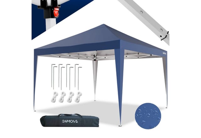 24MOVE Pavillon 3x3m UV-Schutz 50+ Wasserdicht & winterfest mit Tasche Blau
