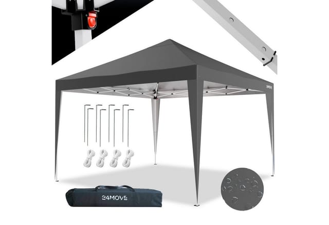 24MOVE Pavillon 3x3m UV-Schutz 50+ Wasserdicht & winterfest mit Tasche Grau