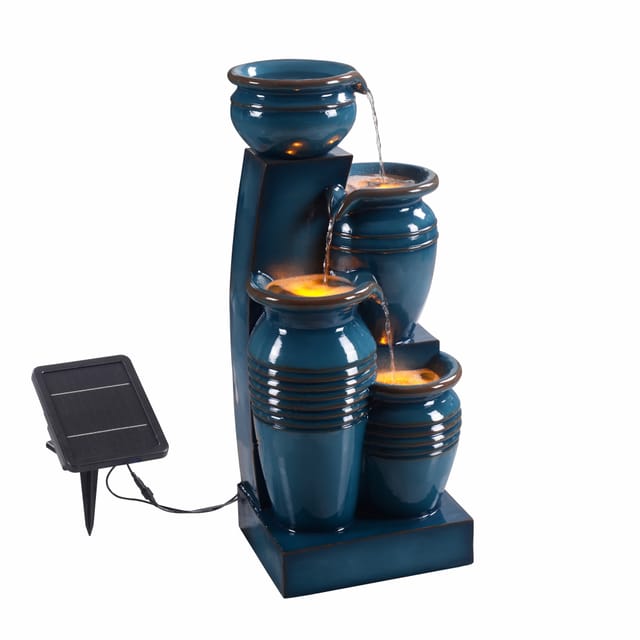 Teamson Home 73 cm 4-stufig Garten Solar Wasserbrunnen mit LED Blau