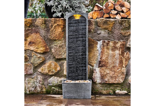 Teamson Home 98 cm Zeitgenössischer Led Wasserfall Brunnen Pebble Basis Grau