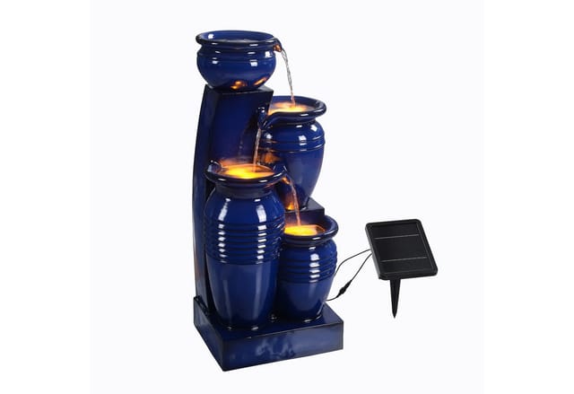 Teamson Home 73 cm 4-stufig Garten Solar Wasserbrunnen mit LED Navy