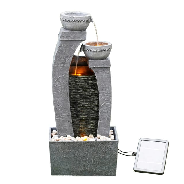 Teamson Home 76 cm 3-stufig Solar Modern Wasserfall Brunnen Grau