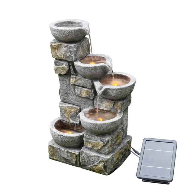 Teamson Home 69 cm 5-stufig Kaskaden Stein Led Garten Wasserbrunnen Grau