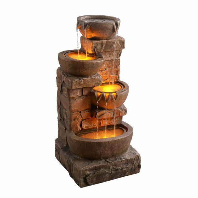 Teamson Home Kaskaden Schalen & Gestapelte Steine Led Wasserbrunnen Braun
