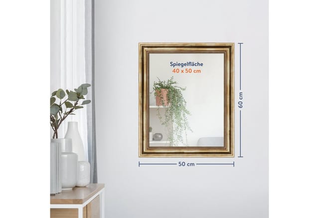 WANDStyle Wandspiegel H550 aus Massivholz in Gold 50 x 60 cm im Stil Antik