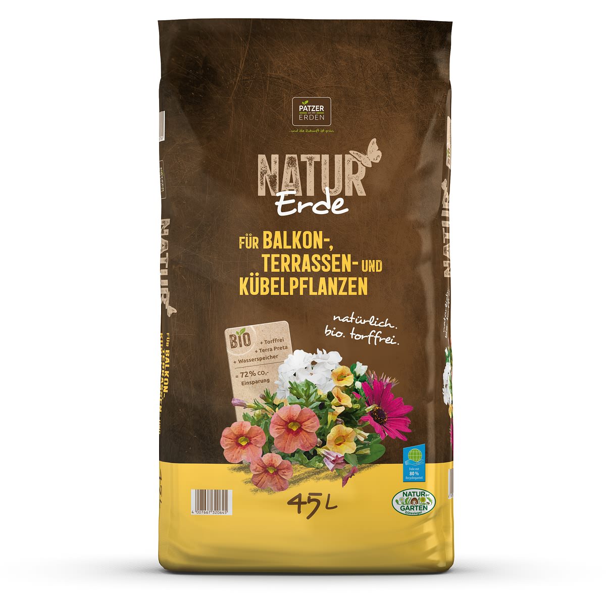 Patzer Natur Erde Bio Für Balkon- Terrassen- & Kübelpflanzen Torffrei - 45 Liter
