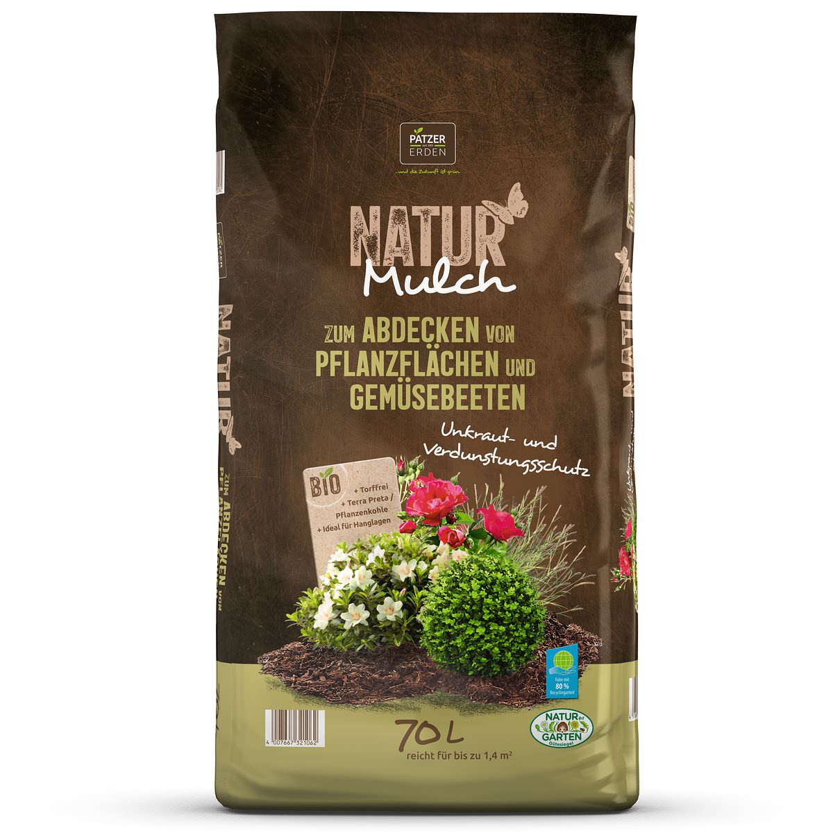 Patzer Natur Mulch Bio Zum Abdecken Von Pflanzenflächen Torffrei - 70 Liter