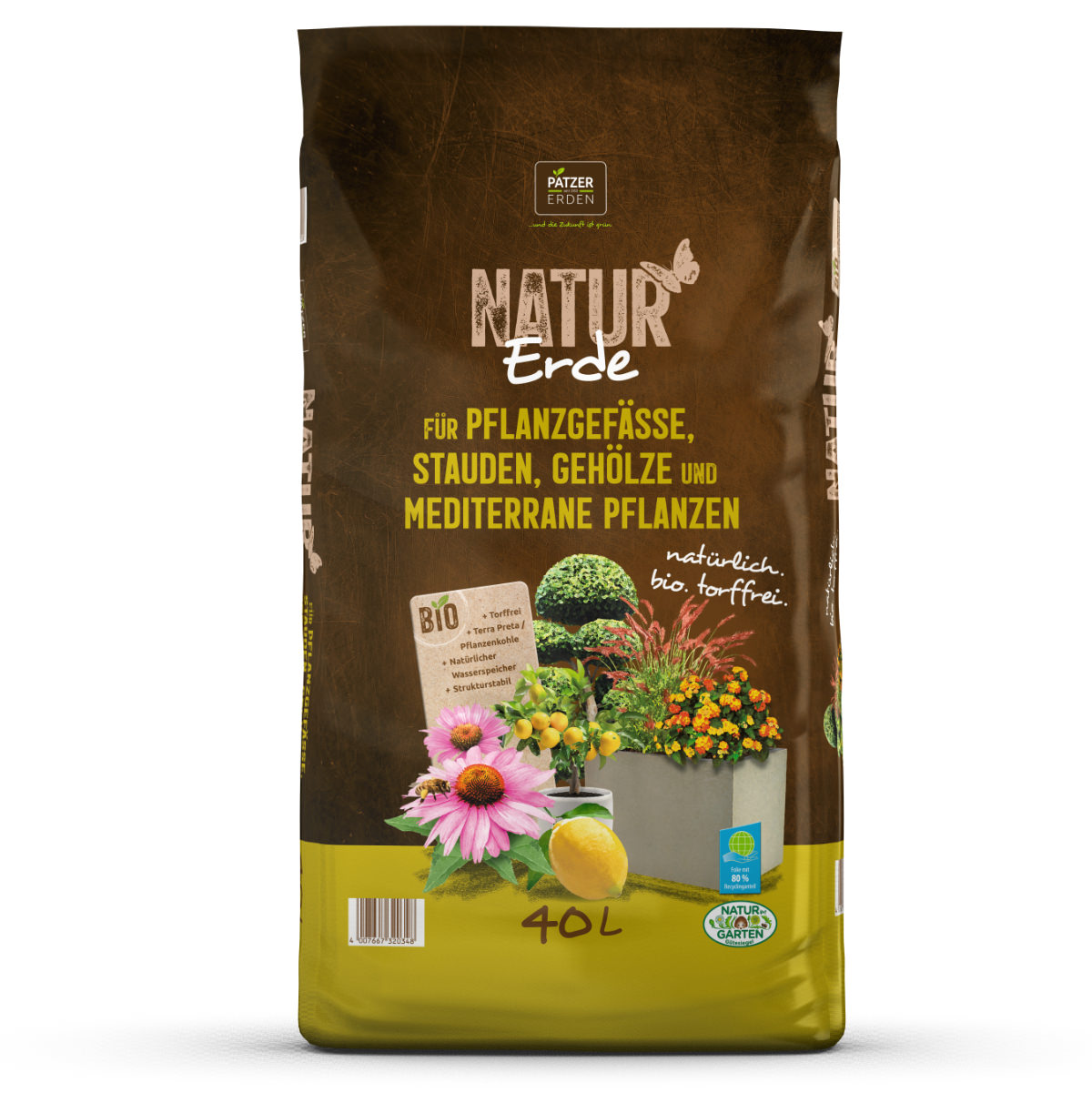 Patzer Natur Erde Bio Für Pflanzgefäße Stauden Gehölze Torffrei - 40 Liter