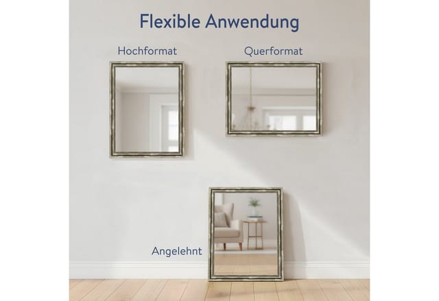 WANDStyle Wandspiegel H550 aus Massivholz in Silber 50x60 cm im Stil Antik