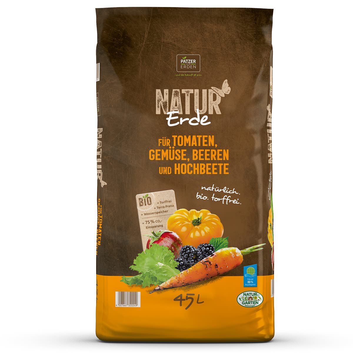 Patzer Natur Erde Bio Für Tomaten Gemüse Beeren & Hochbeete Torffrei - 45 Liter