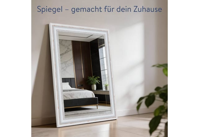 WANDStyle Wandspiegel H550 aus Massivholz in Weiß 50 x 60 cm im Stil Antik