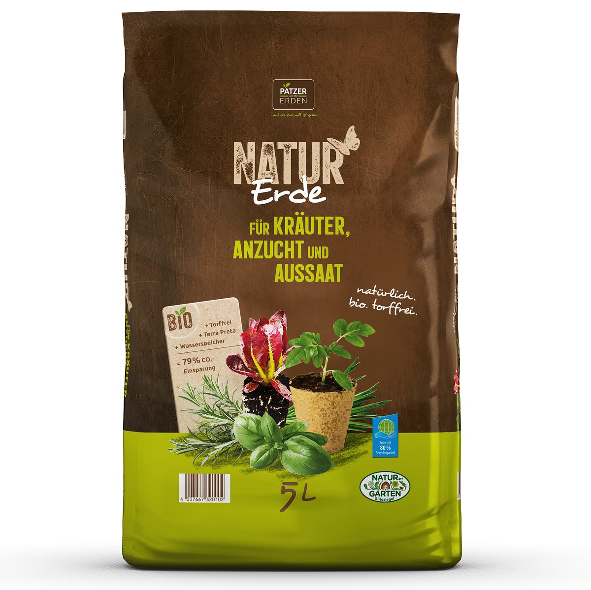 Patzer Natur Erde Bio Für Kräuter Anzucht & Aussaat Torffrei - 5 Liter