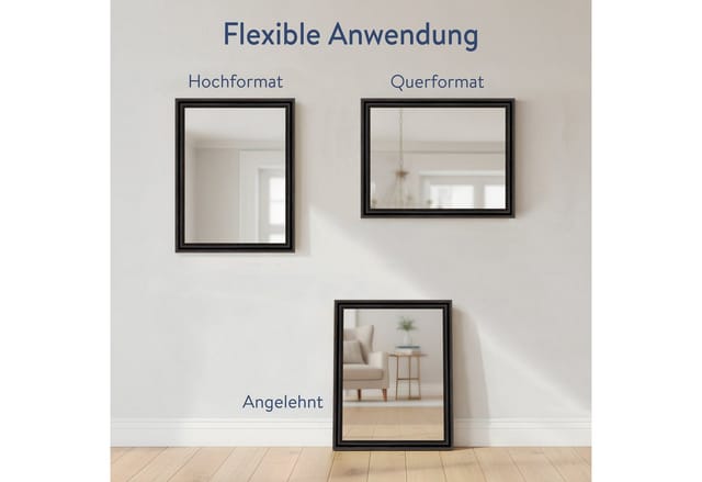 WANDStyle Wandspiegel H550 aus Massivholz in Schwarz 50 x 60 cm im Stil Antik