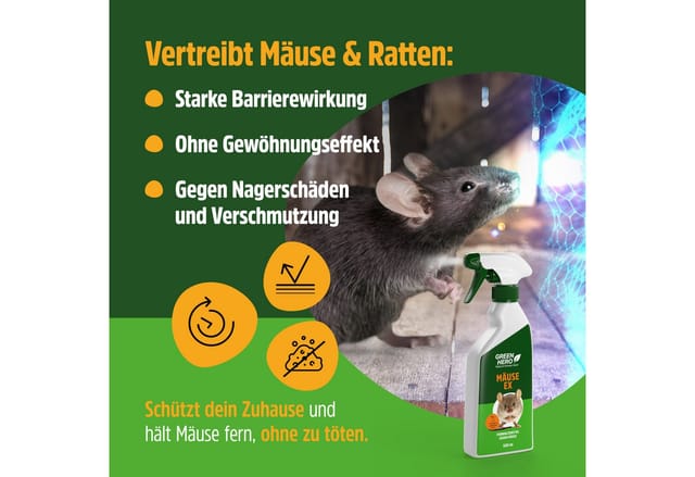 GreenHero Mäuse-Ex Spray zur Mäuseabwehr - Hält Mäuse Effektiv Fern