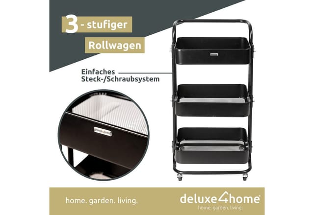 deluxe4home Rollwagen mit 3 Ablagen