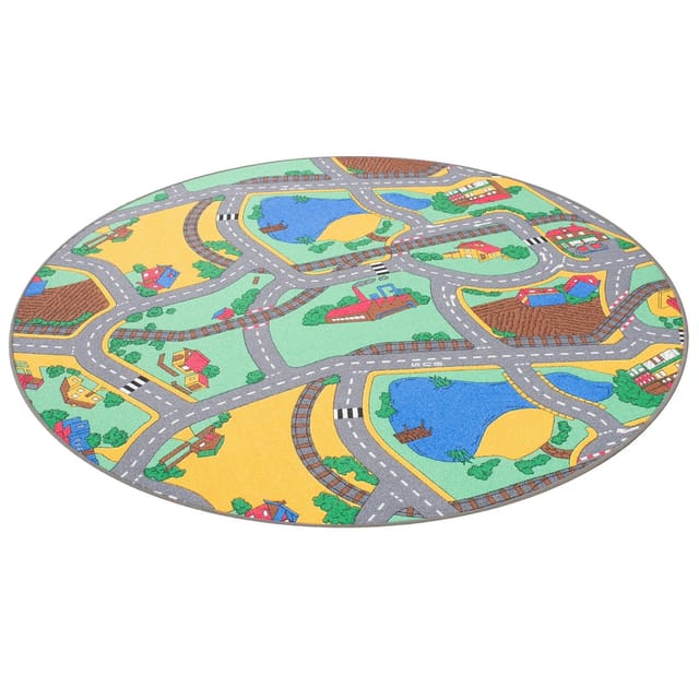 Snapstyle Kinder Spiel Teppich Straßenteppich Grün 160cm Rund