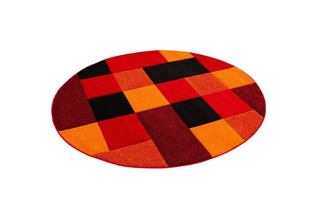 Pergamon Designer Teppich Brilliant Karo Rot Orange 120cm Rund