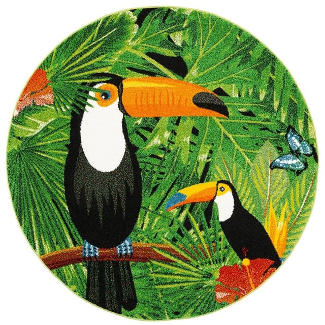 Pergamon Designer Teppich Faro Tropical Tukan Grün 160cm Rund