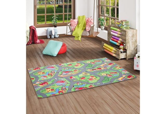 Snapstyle Kinder Spiel Teppich Little Village Bunt 100x100cm