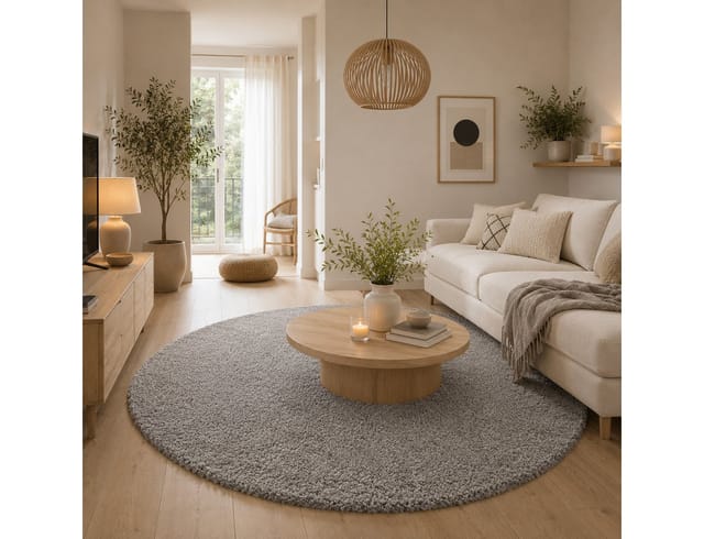 Pergamon Hochflor Langflor Teppich Aloha Grau 120cm Rund