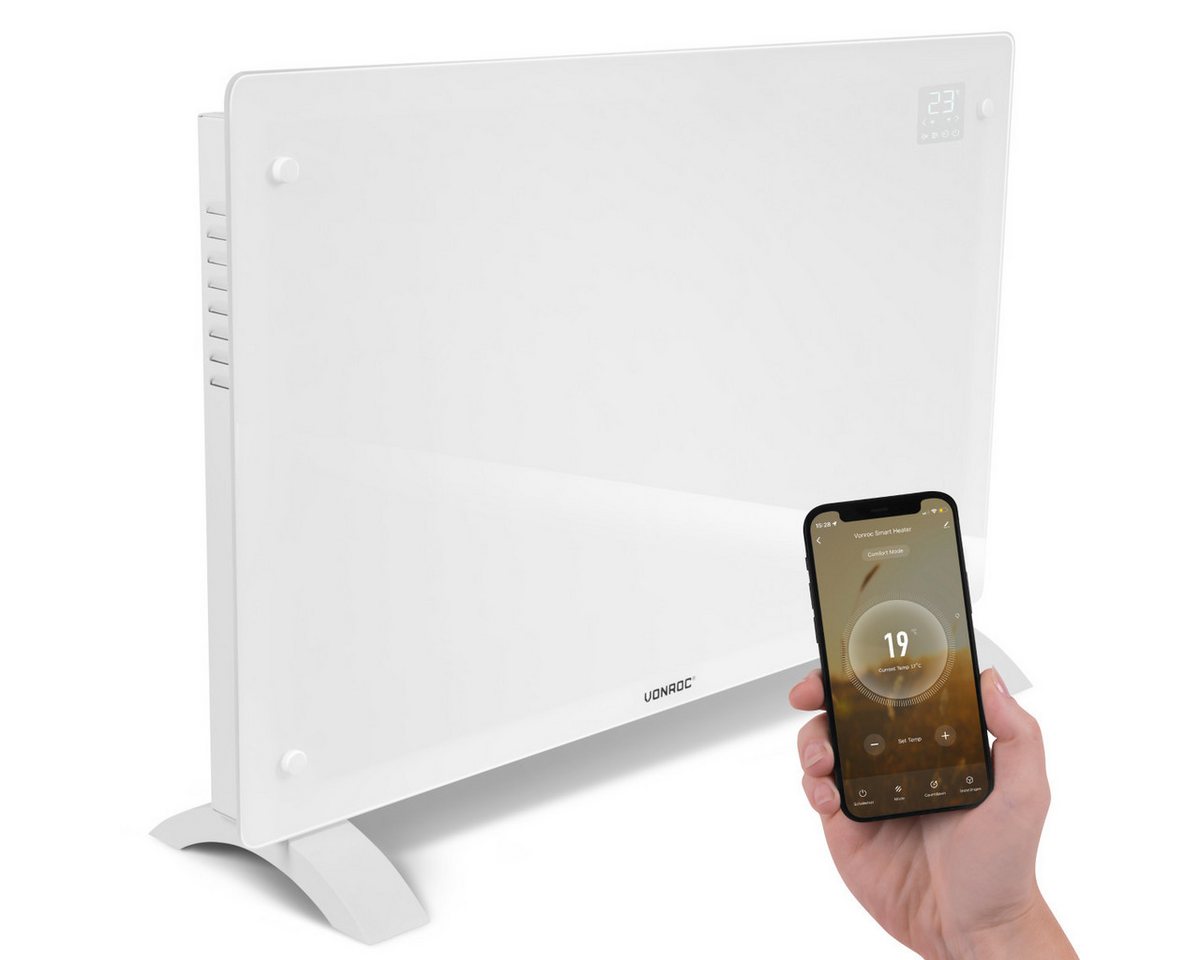 Vonroc - Glasplatten-konvektorheizgerät – 2000w - 24m2 – Manuelle Und Wlan-steuerung – Einstellbarer Thermostat Und Timer – Weiß