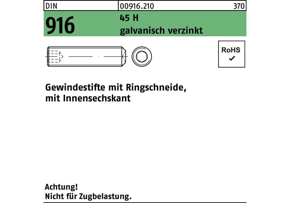 Reyher - Gewindestift Din 916 Ringschn./innen-6-kant M 12 X 10 45 H Galvanisch Verzinkt
