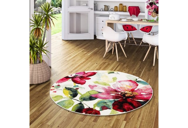 Pergamon Designer Teppich Brilliant Blumen Rosa 120cm Rund