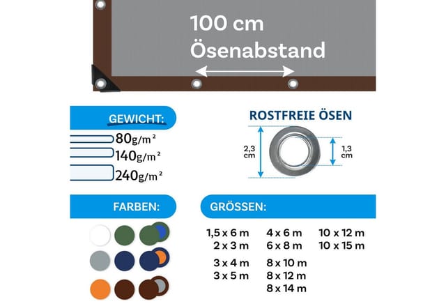 Karat Abdeckplane Wasserdichte Plane mit Ösen Schutzplane 80 g/m² 1,5 x 6 m Braun-Silber