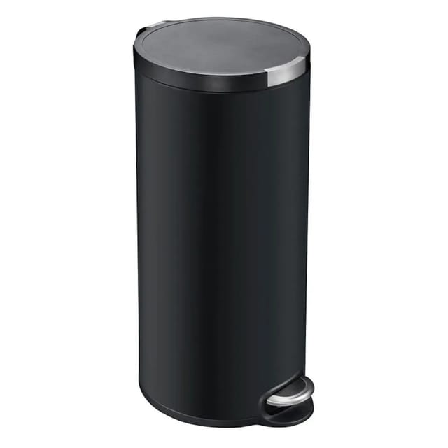 PROREGAL Runder Treteimer Mit Kunststoffdeckel Mit Edelstahlakzenten 30 Liter HxØ 65 x 29,2 cm Schwarz