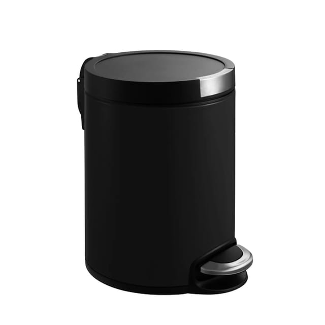PROREGAL Runder Treteimer Mit Kunststoffdeckel Mit Edelstahlakzenten 5 Liter HxØ 29 x 20,5 cm Schwarz