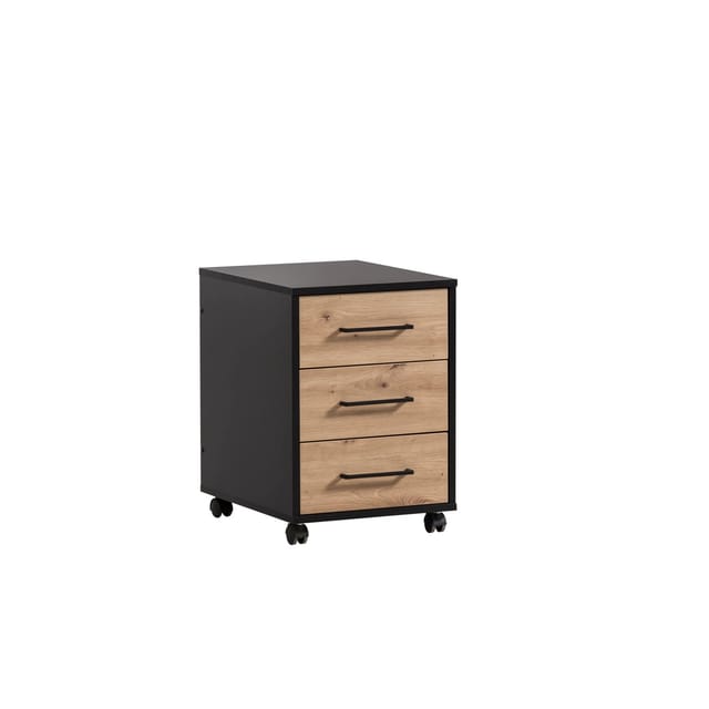 PROREGAL Rollcontainer Raven HxBxT 57 x 40 x 50 cm 3 Schubladen Eiche & Schwarz