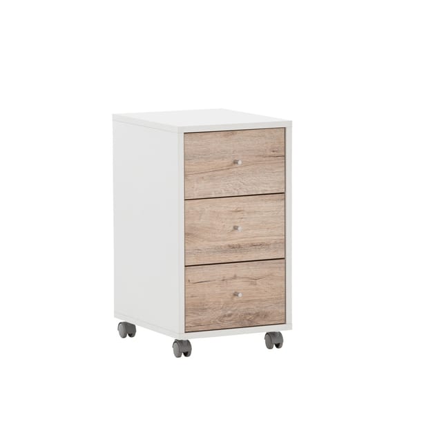 PROREGAL Rollcontainer Pigeon HxBxT 59,7 x 32,6 x 39 cm 3 Schubladen Weiß & Eiche