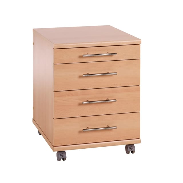 PROREGAL Rollcontainer Eagle HxBxT 57 x 42 x 50 cm mit Rollen 4 Schubladen Buche
