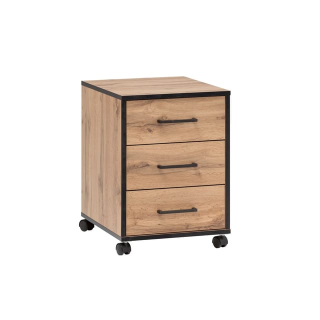 PROREGAL Rollcontainer Panda HxBxT 57 x 40 x 50 cm mit Rollen 3 Schubladen Eiche