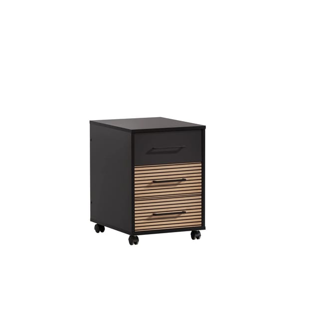 PROREGAL Rollcontainer Raven HxBxT 57 x 40 x 50 cm mit Rollen 3 Schubladen Akustikplattenoptik Schwarz