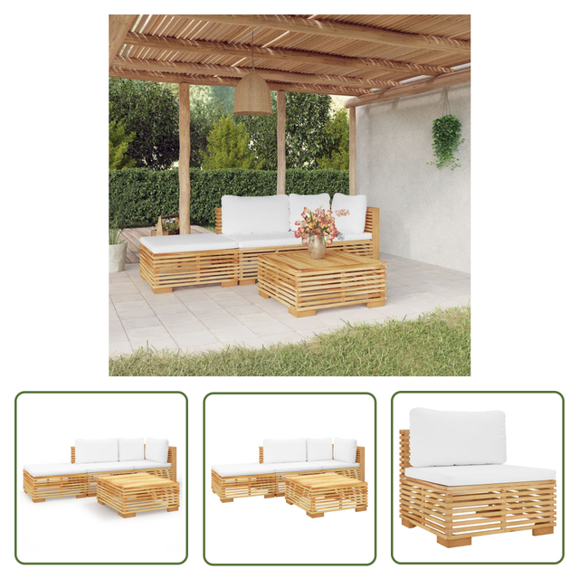 Gartenlounge 4 Teile Mit Kissen Aus Massivem Teakholz