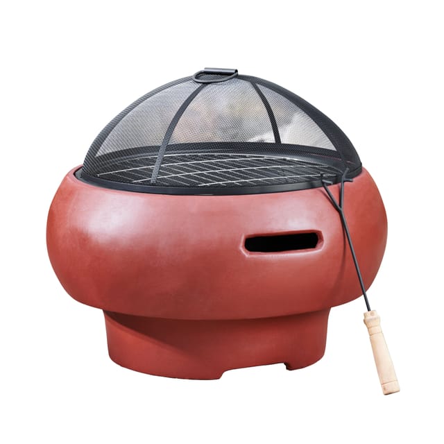Teamson Home 53 cm Runde Faux Beton Holzfeuerschale mit Zubehör Rot