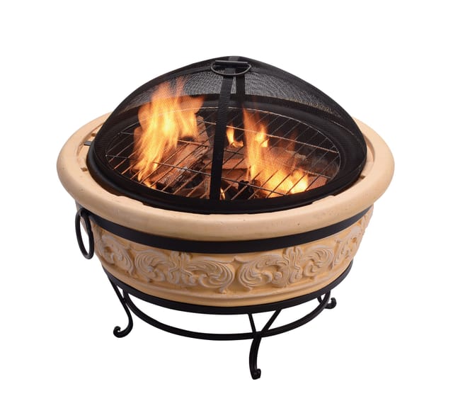Teamson Home 69 cm Garten Faux Beton Runde Holzfeuerschale Schwarz