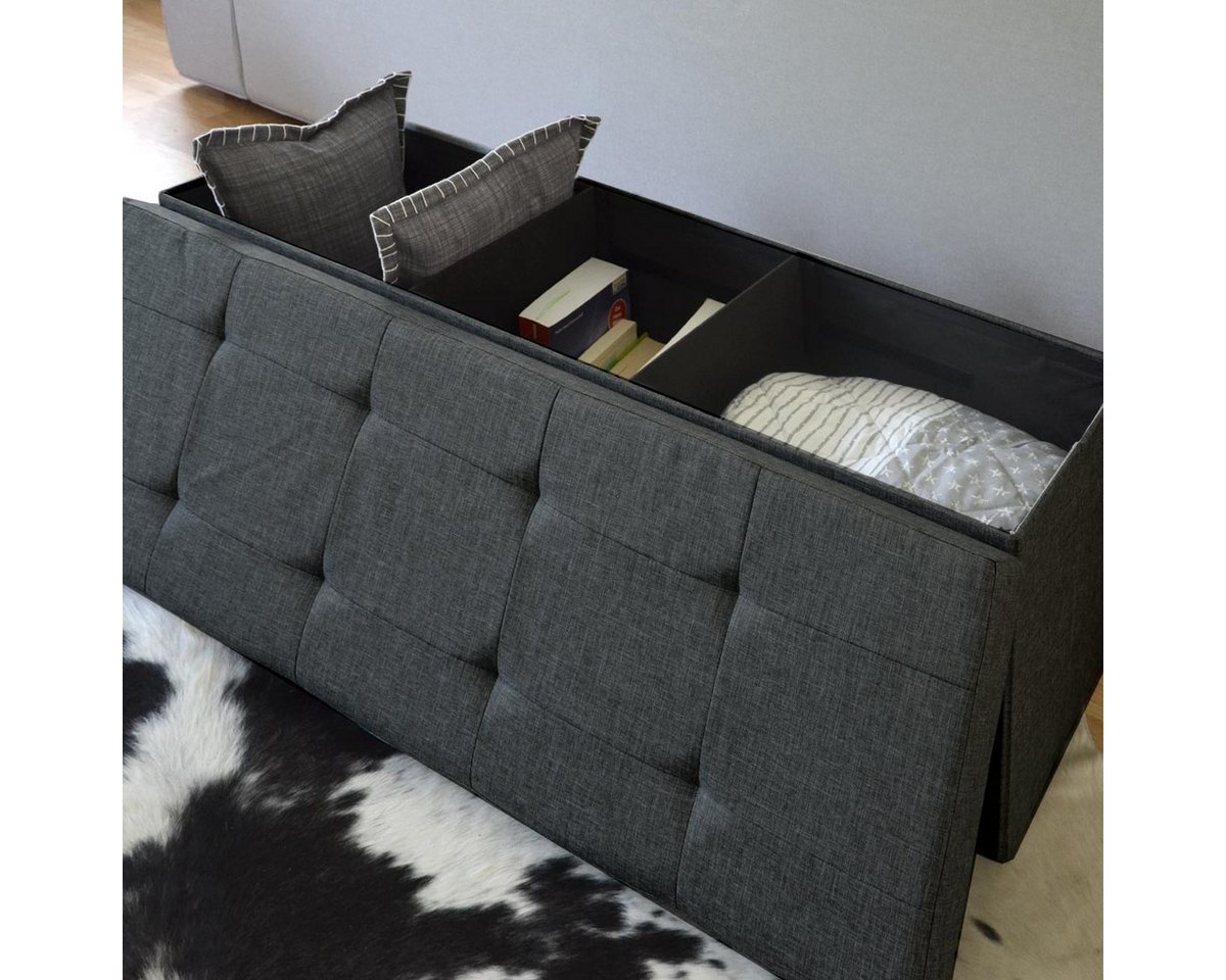 DuneDesign Sitzbank mit 120L Truhe & 2 Trennwände 110 x 38 x 38 cm Dunkelgrau Bild 5
