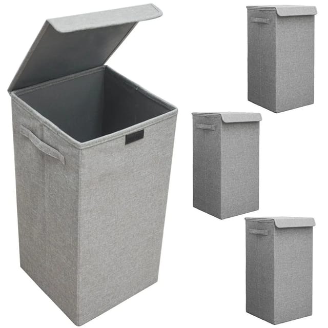 DuneDesign 3er Set Wäschekorb 50 Liter mit Deckel & XXL Wäschesammler