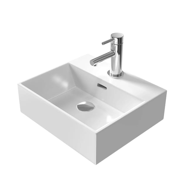 Emke Handwaschbecken Keramik Aufsatzwaschbecken mit Hahnloch 41.5 x 36 x 13 cm Bad Wandwaschbecken