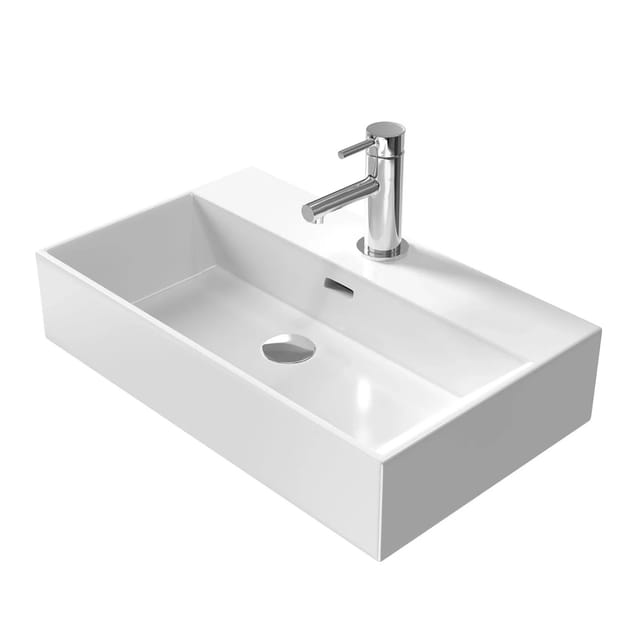 Emke Handwaschbecken Keramik Aufsatzwaschbecken mit Hahnloch 60 x 36 x 13 cm Bad Wandwaschbecken