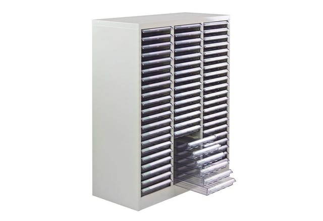 PROREGAL Schubladencontainer Kobra mit 63 Schubladen HxBxT 88 x 80 x 35 cm Lichtgrau